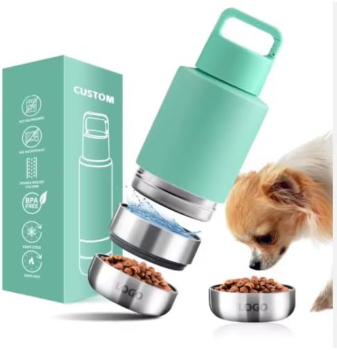 Insulated Water Bottle for Dog | Ideal Dog Mom Gifts | 34 oz Leakproof Travel Bottle | Convenient Travel Dog Bowls | Perfect for Hydration on the Go | 3 in 1 Portable Solution for Pet Owners (Orange)