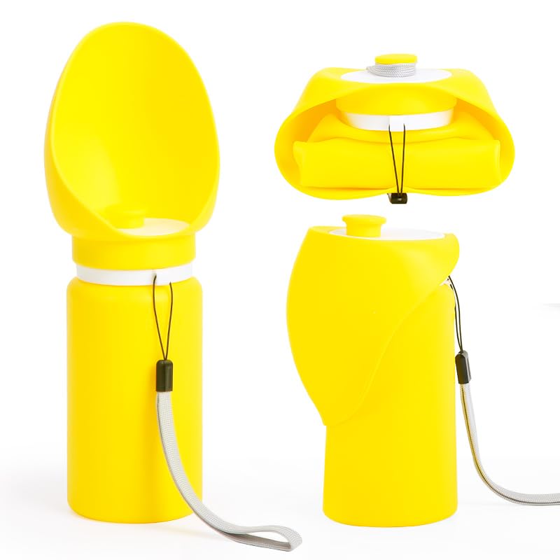 Collapsible Dog Water Bottle, 19oz Portable Pet Travel Water Cup with Built‑in Bowl, Leak Proof Food Grade Silicone, One Hand Operated Outdoor Dispenser for Walking Hiking Camping (Sky Blue)