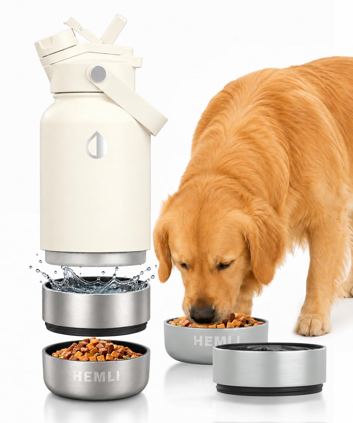 32 oz. Dog Water Bottle, Insulated Dog Travel Water Bottle, Stainless Steel Pet Water Bottle Dispenser Portable Food and Water Bowl for Dogs for Walking Dog Canteen Travel Kit