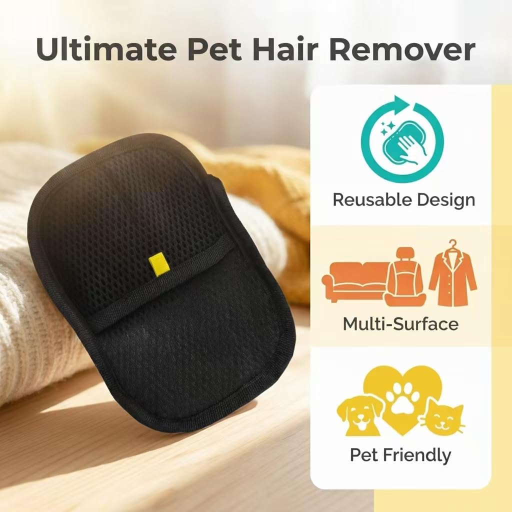 Upgraded Pet Hair Removal Glove for Cats Dogs, Five Finger Electrostatic Lint Remover Glove, Reusable Magic Hair Glove for Laundry, Couch, Carpet, Car Seat