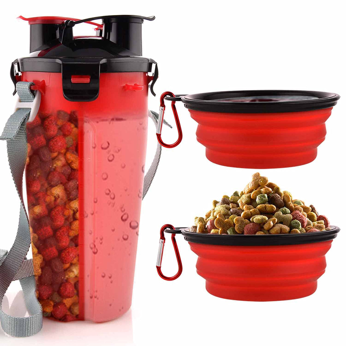 Dog Travel Water Bottle Collapsible Bowls, 2 in 1 Pet Food Container with Collapse Bowls, Outdoor Portable Water Bowls for Walking, Traveling, Camping and Hiking (Orange)