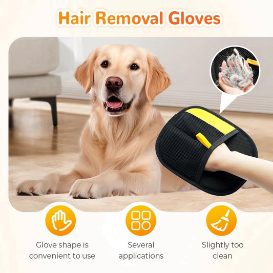 Pet Hair Removal Gloves, Electrostatic Pet Hair Remover for Furniture, Washable Dog Cat Grooming Gloves for Pets, Reusable Dogs Cats Hair Gloves for Bed Sheets Couch Clothes Carpet Car Seat (Orange)