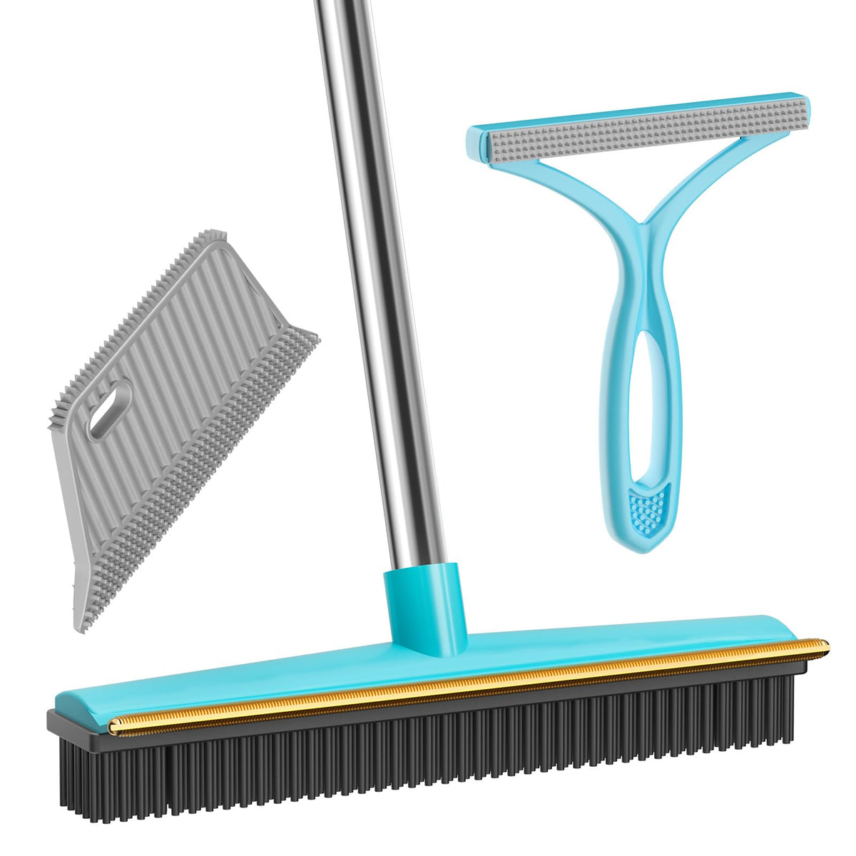 SOCCSO Carpet Rake Pet Hair Remover, 60" Long Rubber Broom, 3 Pack