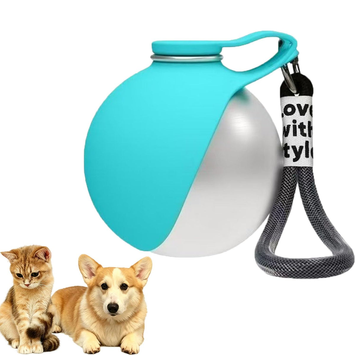 2 in 1 Portable Tumbler for Dogs, 2026 New 10Oz Stainless Steel Dog Water Bottle with Silicone Foldable Bowl, Leak-Proof 2 in 1 Portable Small Dog Water Bottle for Walking, Hiking & Travel (Stainless)
