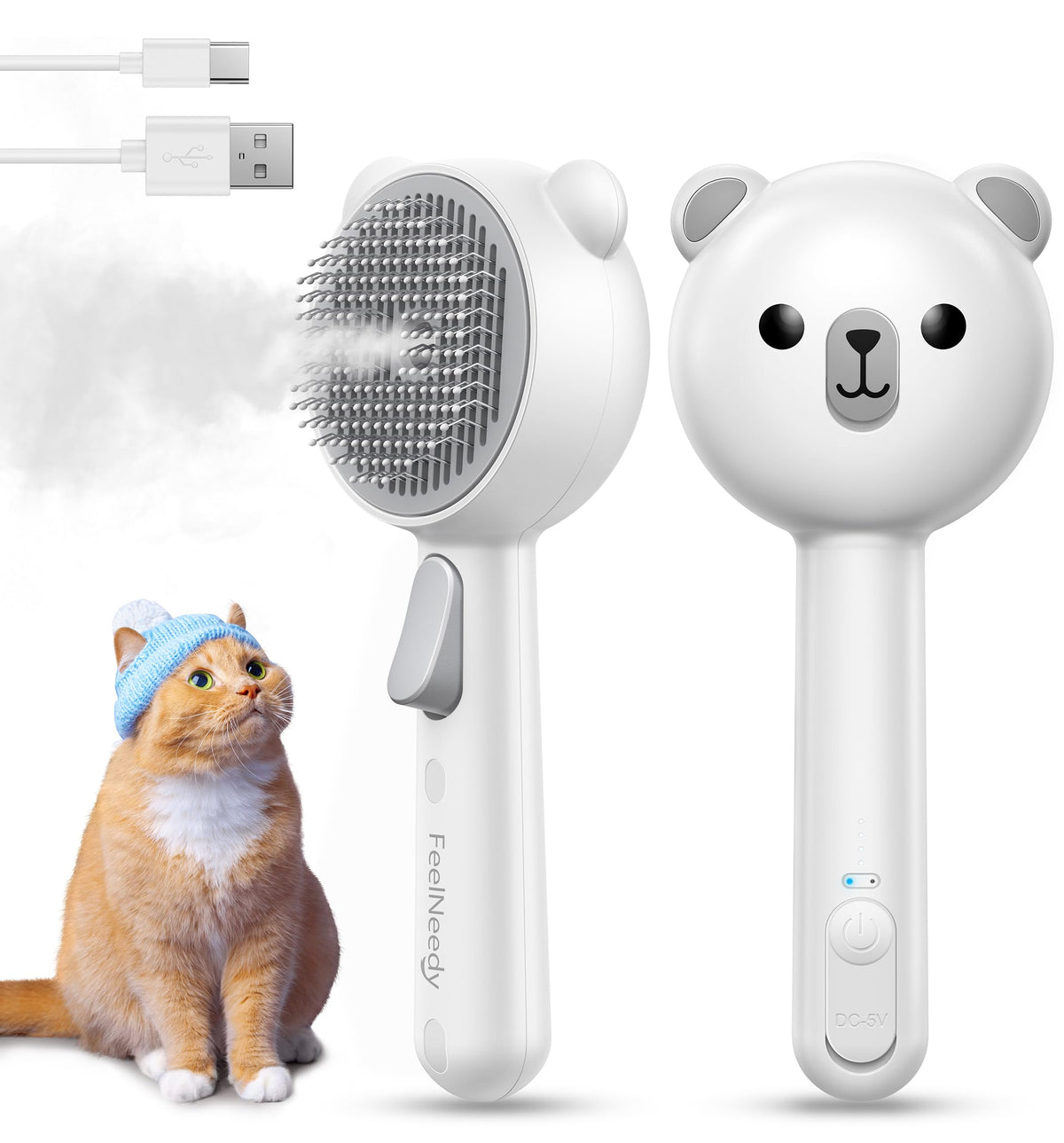 Cat Steam Brush, Brushes for Indoor Cats with Release Button, Undercoat Removal Grooming Supplies, Dual Spray USB Rechargeable, Cat Brush for Shedding for All Long-haired and Short-haired Pets
