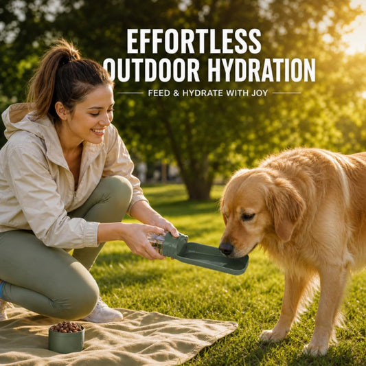 2 in 1 Portable Dog Water Bottle, Leak-Proof Pet Water Dispenser with Food Container, BPA Free Travel Dog Water Bottle with Filter, Hygienic Flip Cover Drinking Feeder for Walking Outdoor (Green)