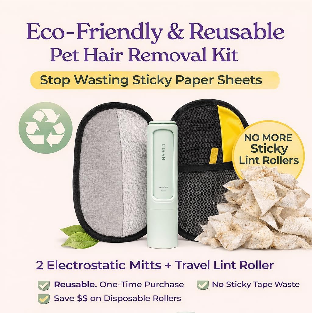 Jaxabby 3-Piece Pet Hair Remover Kit for Couch, Car & Clothes, (Blue)