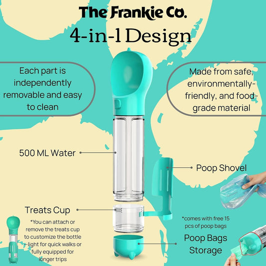 4 in 1 Dog Water Bottle Portable, Leakproof Travel Pet Water Bottle 17oz