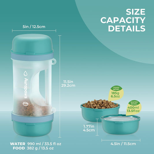 Dog Water Bottle Portable 33.5oz with Food Container & 2 Bowls