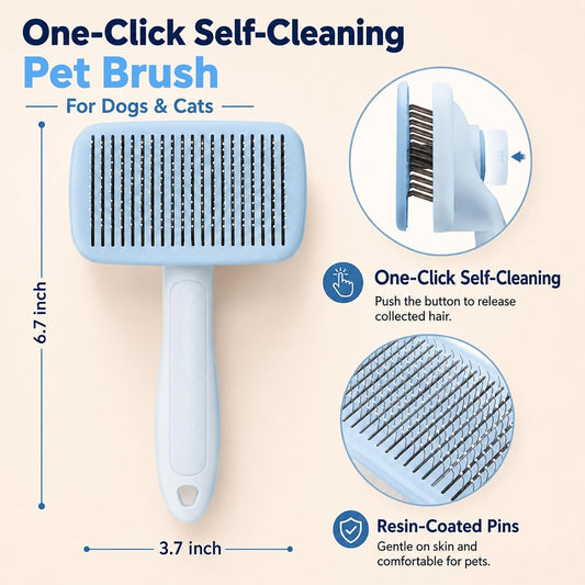 Self-Cleaning Cat Brush for Shedding and Pet Hair Remover Set, Blue