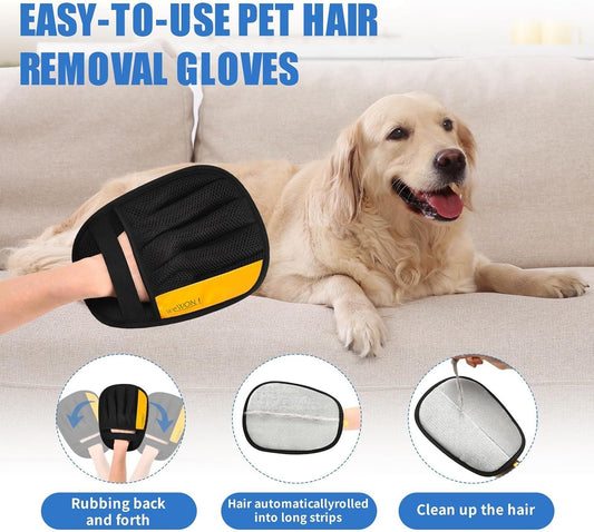 Upgraded Electrostatic Pet Hair Removal Glove for Dogs & Cats 5-Finger Magic Brush Design Reusable Hair Remover for Couch, Carpet, Car Seat, Laundry & Clothing Quick Cleaning Tool for Pet Owners