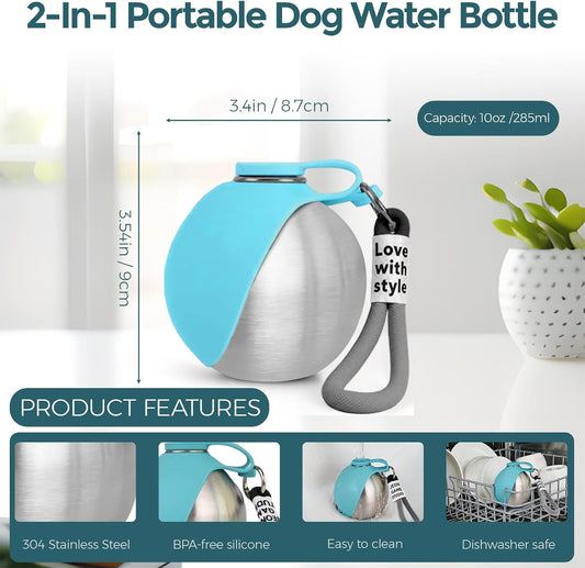 10oz Portable Dog Water Bottle, Leakproof Stainless Steel Travel Bottle