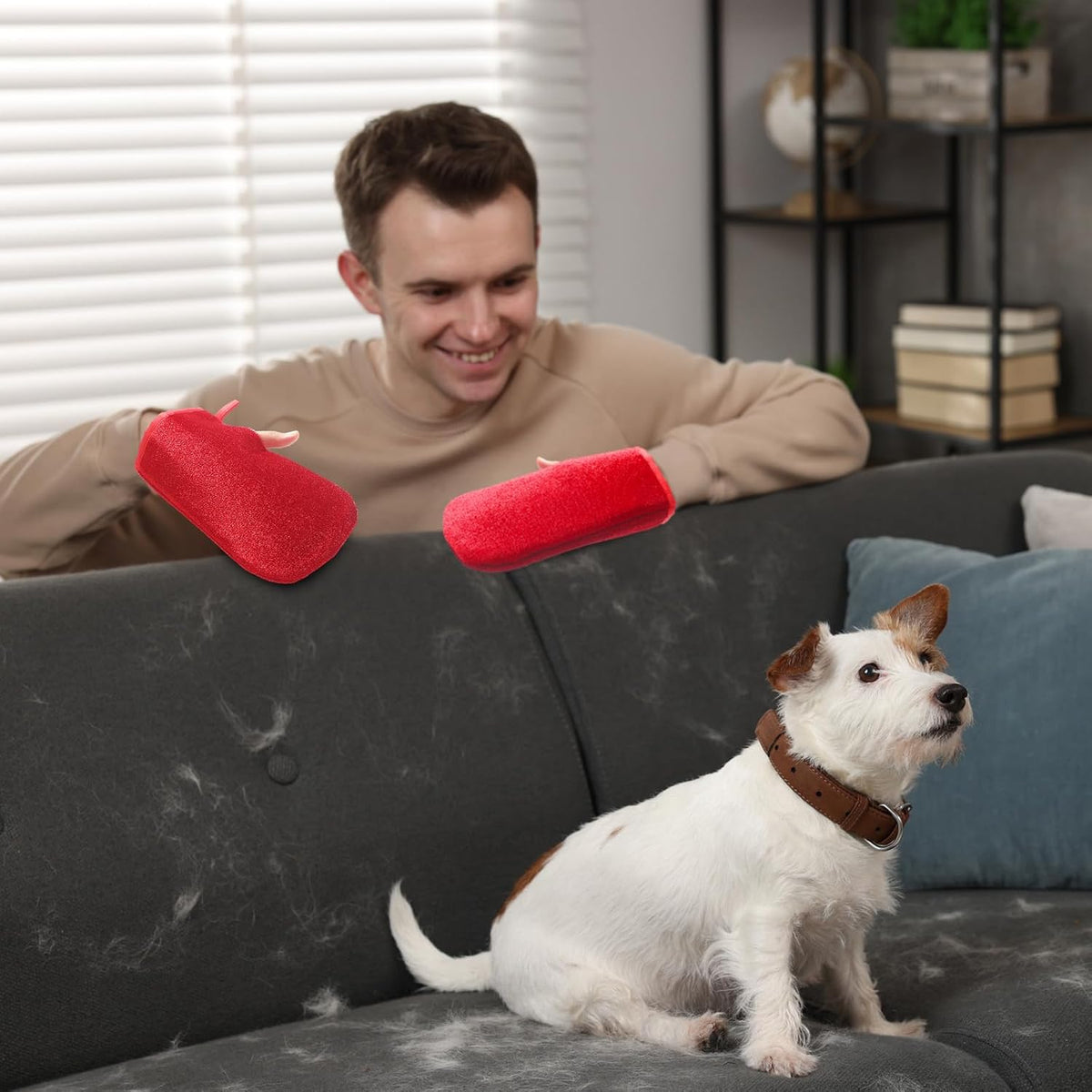 4 Pcs Pet Red Hair Remover Glove Red Reusable Fur Mitt
