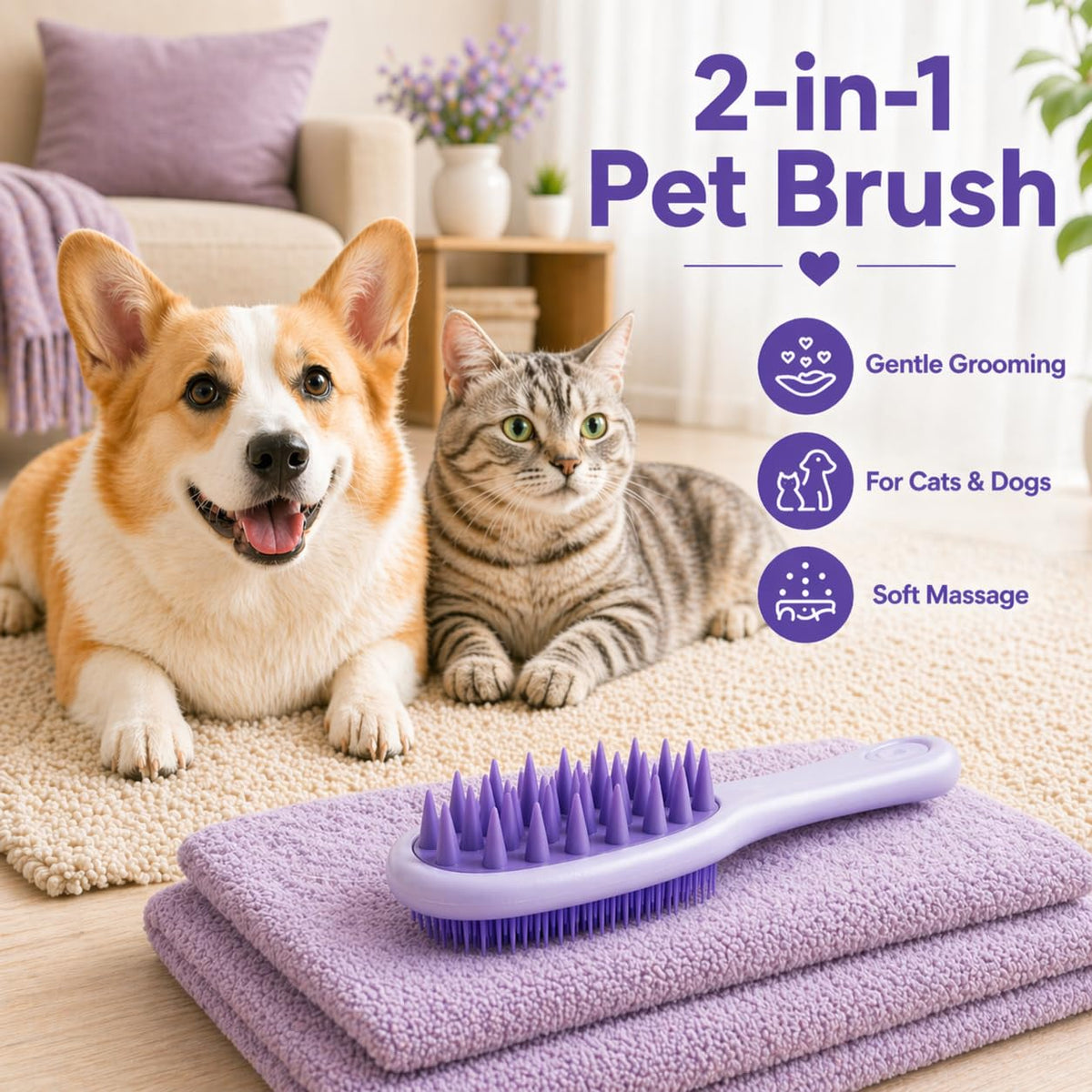 Dog Brush for Shedding, Long Handle Silicone Dog Bath Brush for Dogs and Cats, Dog Shampoo Brush and Scrubber for Bath, Pet Grooming Brush for Wet Dry Massage and Deshedding