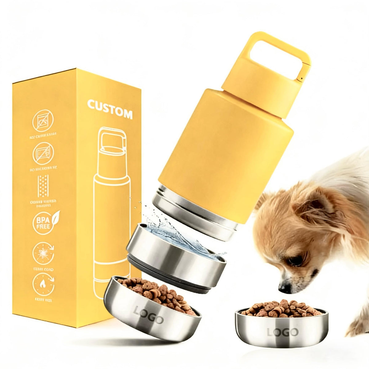 Insulated Water Bottle for Dog | Ideal Dog Mom Gifts | 34 oz Leakproof Travel Bottle | Convenient Travel Dog Bowls | Perfect for Hydration on the Go | 3 in 1 Portable Solution for Pet Owners (Orange)