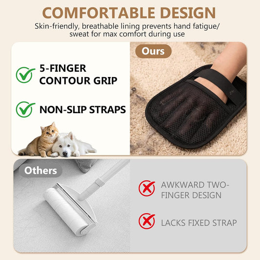 Upgraded Pet Hair Removal Gloves - Electrostatic Grooming Five-Finger Reusable Fur Remover with Snug Elastic Wrist for Dogs and Cats, Magic Brush Pet Needs for Furniture Couch Carpet Clothes Car Seats
