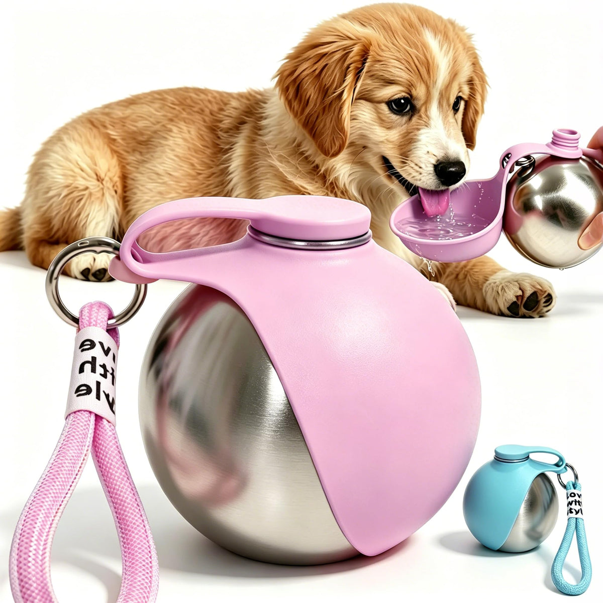 Portable Outdoor Dog Water Bottle with Foldable Silicone Bowl (Blue)