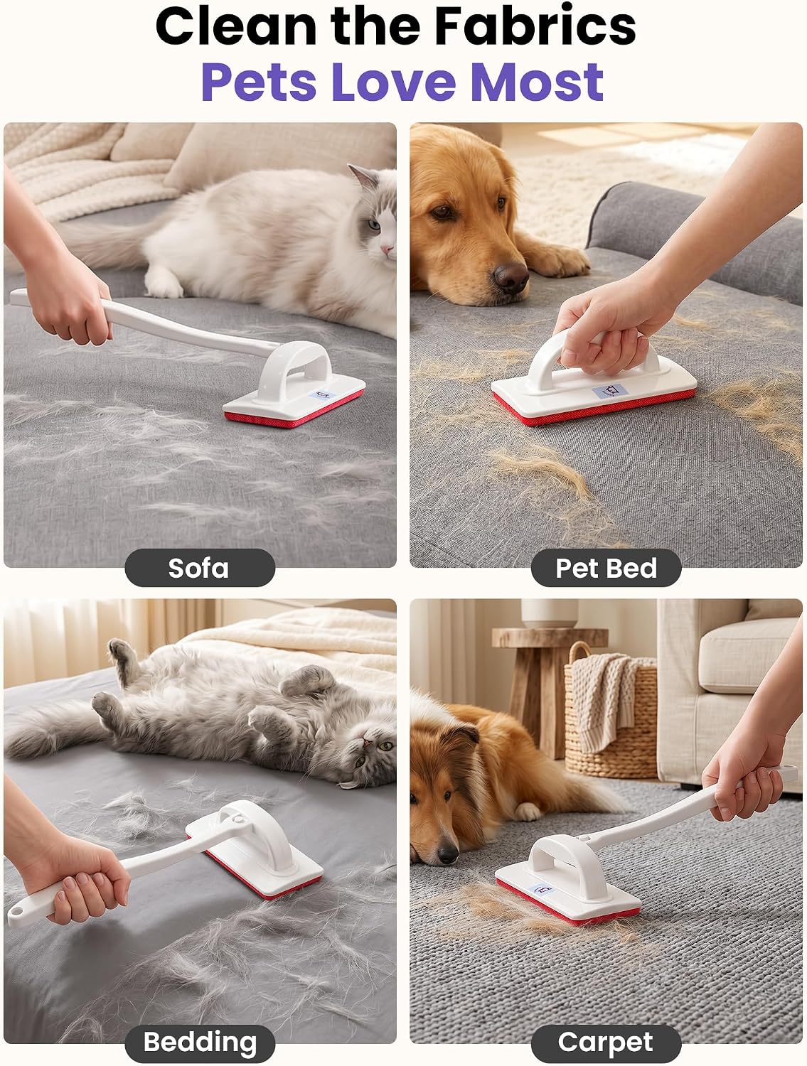 DELOMO Reusable Pet Hair Remover Brush for Furniture, Dog & Cat Fur Remover
