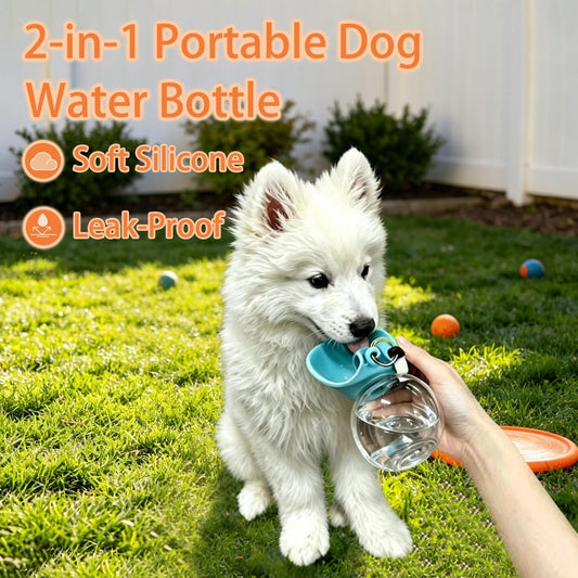 2 in 1 Portable Tumbler for Dogs, 2026 New 10Oz Stainless Steel Dog Water Bottle with Silicone Foldable Bowl, Leak-Proof 2 in 1 Portable Small Dog Water Bottle for Walking, Hiking & Travel (Stainless)