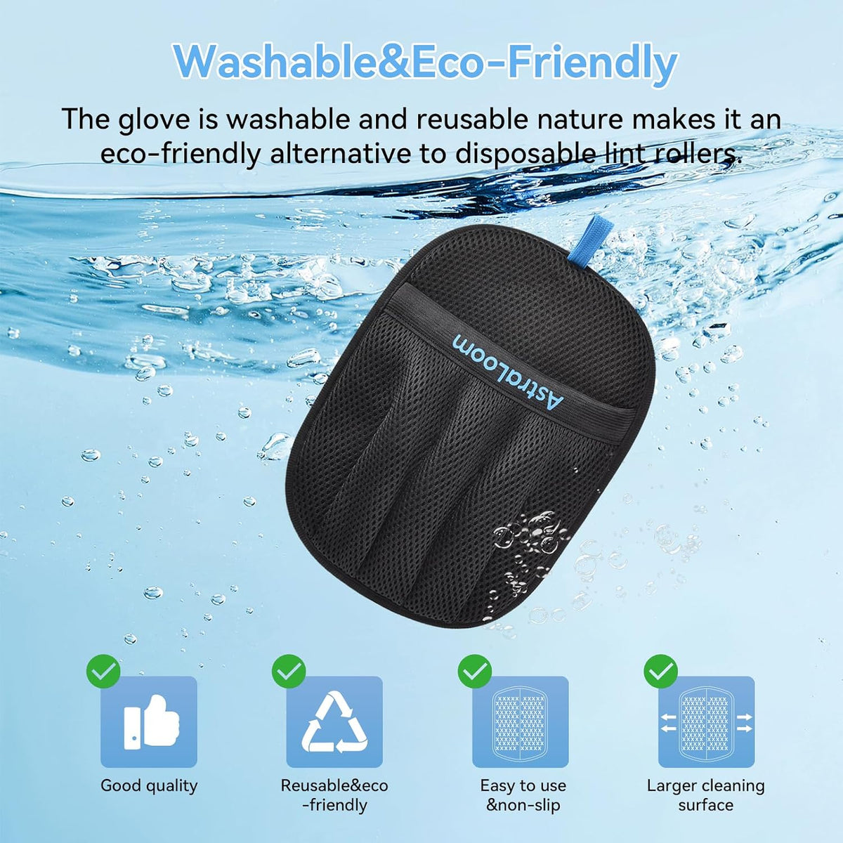 AstraLoom Pet Hair Removal Glove for Cats & Dogs,Reusable Electrostatic Pet Hair Remover Tool for Furniture, Carpet, Clothing, Car Seat (1PCS)