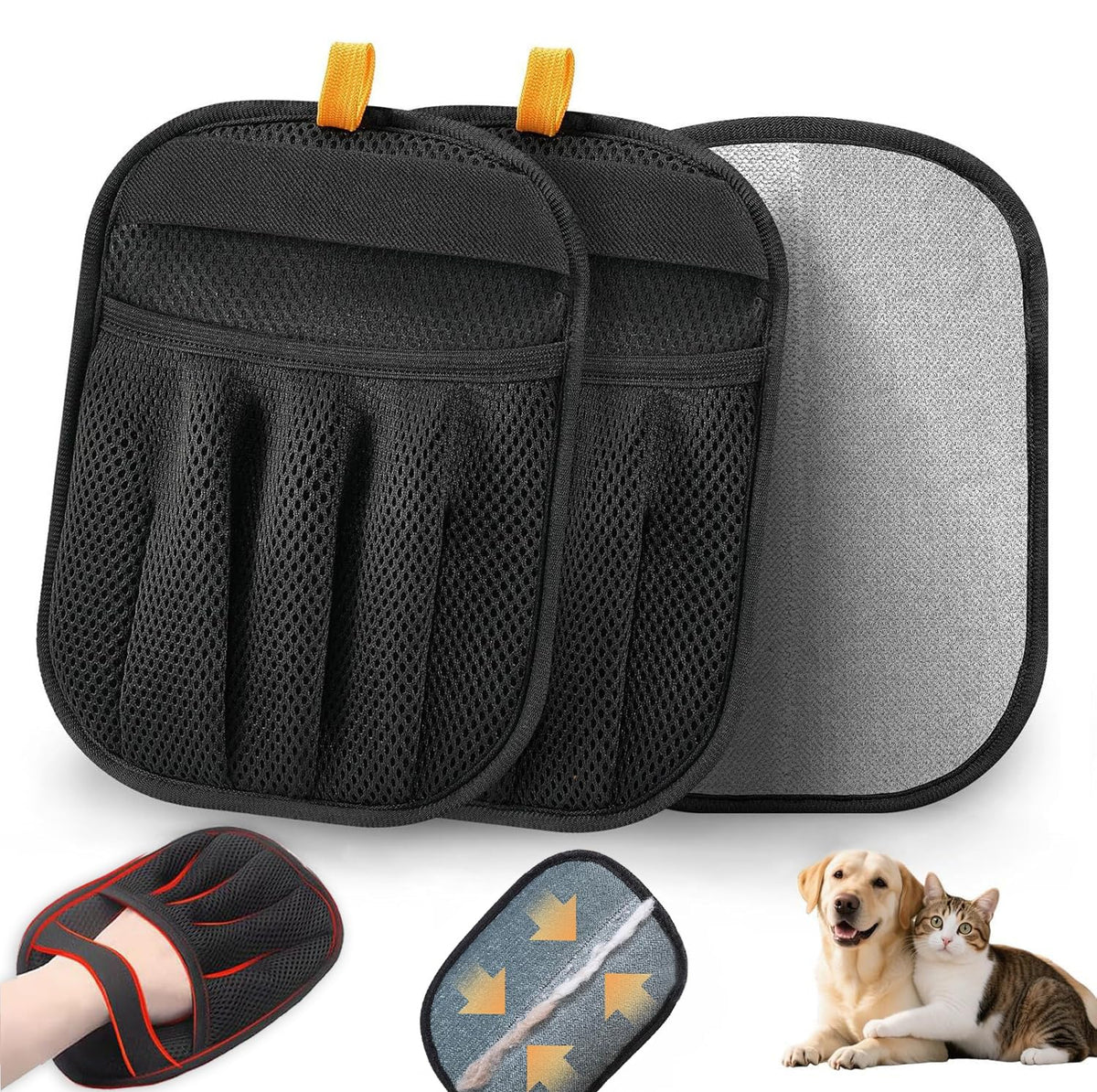 2 Pack Pet Hair Removal Gloves, Reusable Electrostatic Pet Hair Remover, Newly Upgraded Efficient Lint Remover Tool for Dog & Cat Hairfor Couch, Furniture, Car Seat, Carpet, Clothing