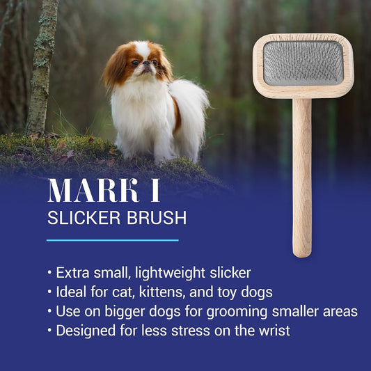 Chris Christensen Mark I Slicker Brush for Dogs, 12mm Pins, Groom Like a Pro, Handcrafted Lightweight Beechwood Ergonomic Handle, Stainless Steel Pins, A5I X-Small. Made in Germany.