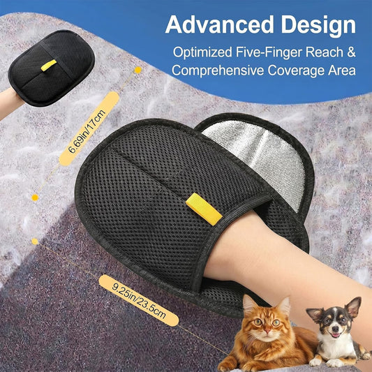 2-Pack Pet Hair Removal Glove, 5-Finger Electrostatic Fur Remover, Reusable Magnetic Lint Brush Tool for Dogs & Cats, Deep Clean Sweeper for Couch, Carpet & Car Seat