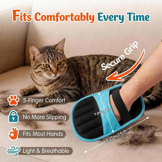 Pet Hair Removal Glove for Dogs & Cats, Upgraded 5‑Finger Electrostatic Reusable Lint Remover for Couch, Bed, Carpet, Car Seat, Clothes & Household Fabric Surfaces