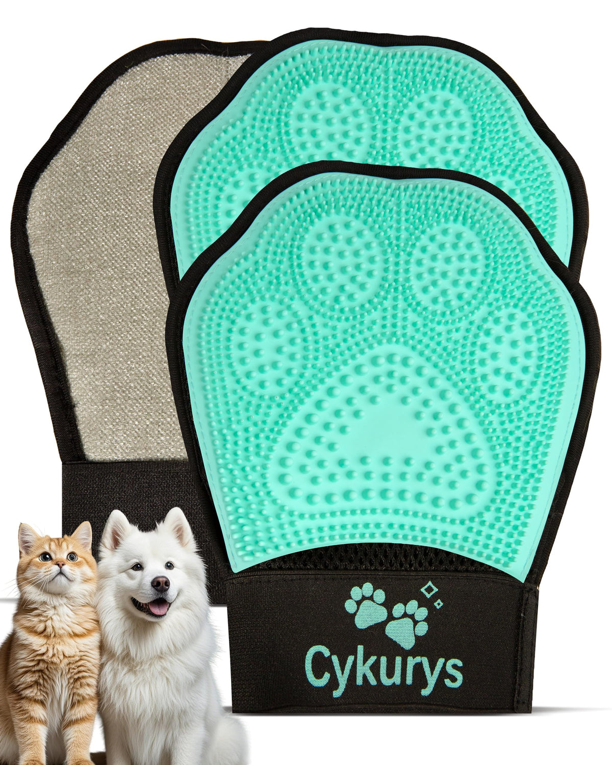 Pet Hair Removal Glove for Dogs & Cats, Double-Sided Grooming Glove