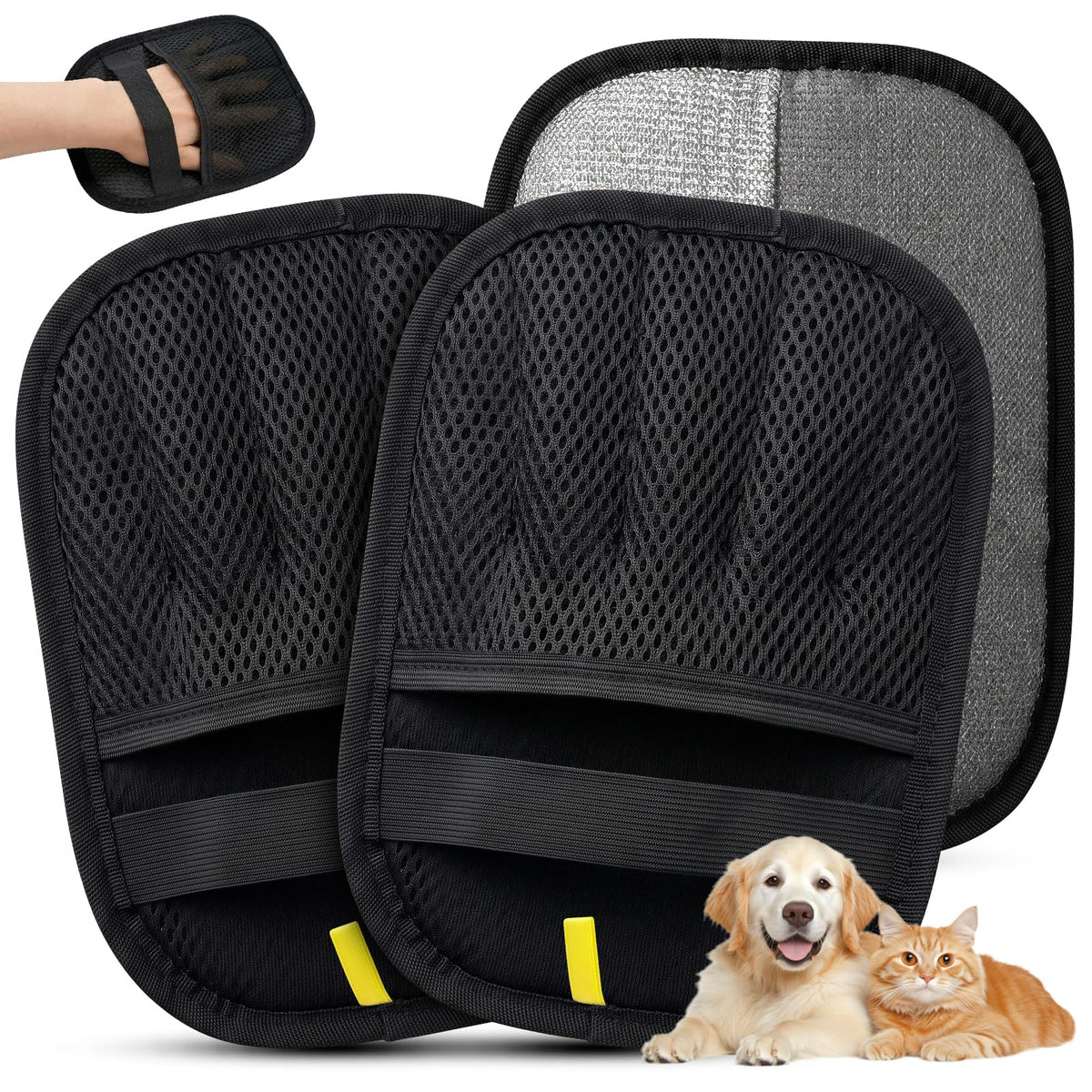 Upgraded Pet Hair Removal Gloves - Electrostatic Grooming Five-Finger Reusable Fur Remover with Snug Elastic Wrist for Dogs and Cats, Magic Brush Pet Needs for Furniture Couch Carpet Clothes Car Seats