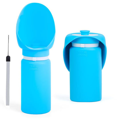 Collapsible Dog Water Bottle, 19oz Portable Pet Travel Water Cup with Built‑in Bowl, Leak Proof Food Grade Silicone, One Hand Operated Outdoor Dispenser for Walking Hiking Camping (Sky Blue)