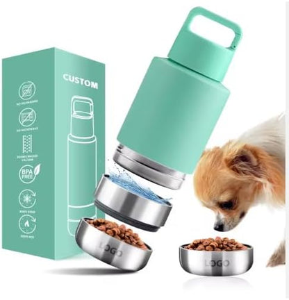 Insulated Water Bottle for Dog | Ideal Dog Mom Gifts | 34 oz Leakproof Travel Bottle | Convenient Travel Dog Bowls | Perfect for Hydration on the Go | 3 in 1 Portable Solution for Pet Owners (Orange)