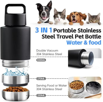 Insulated Water Bottle for Dog | Ideal Dog Mom Gifts | 34 oz Leakproof Travel Bottle | Convenient Travel Dog Bowls | Perfect for Hydration on the Go | 3 in 1 Portable Solution for Pet Owners (Orange)