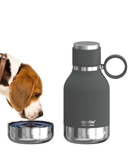 Asobu Buddy Bottle a Stainless Steel Insulated Water Bottle for with Removable Dog Water Bowl and Dog Food and Treat Storage Bowl (Wood, 37 oz Water Bottle with Bowl)