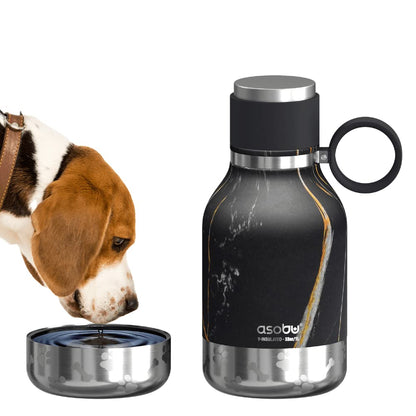 Asobu Buddy Bottle a Stainless Steel Insulated Water Bottle for with Removable Dog Water Bowl and Dog Food and Treat Storage Bowl (Wood, 37 oz Water Bottle with Bowl)
