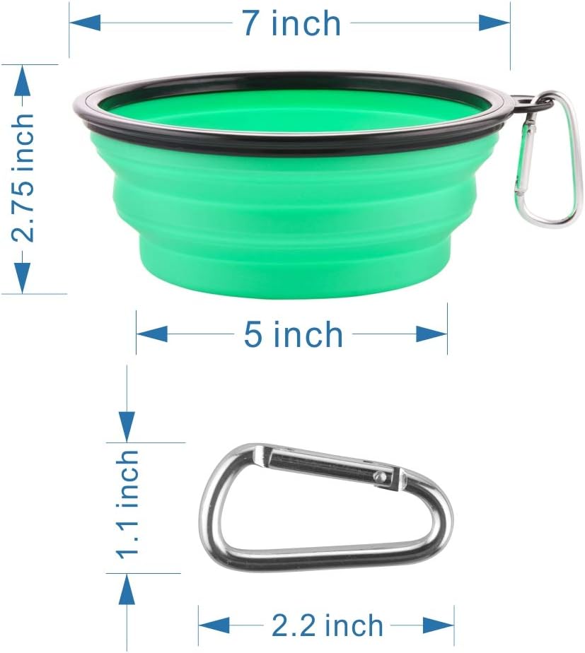 Large Collapsible Dog Bowls, 34oz Travel Water Food Bowls Portable Foldable Collapse Dishes with Carabiner Clip for Traveling, Hiking, Walking, 2 Pack (Light Blue + Light Green)