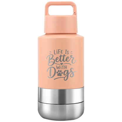 KEWIXY Insulated Dog Travel Water Bottle with Detachable Bowls, 3 in 1 Portable Dog Water Bottle Dispenser, Dog Accessories for Walking, Hiking, Camping, Outdoor (Navy Blue, 32 Oz)