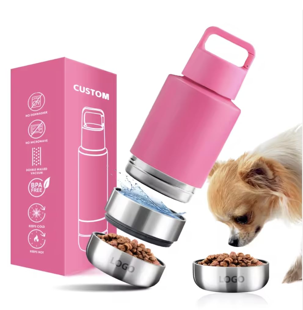 Insulated Water Bottle for Dog | Ideal Dog Mom Gifts | 34 oz Leakproof Travel Bottle | Convenient Travel Dog Bowls | Perfect for Hydration on the Go | 3 in 1 Portable Solution for Pet Owners (Orange)