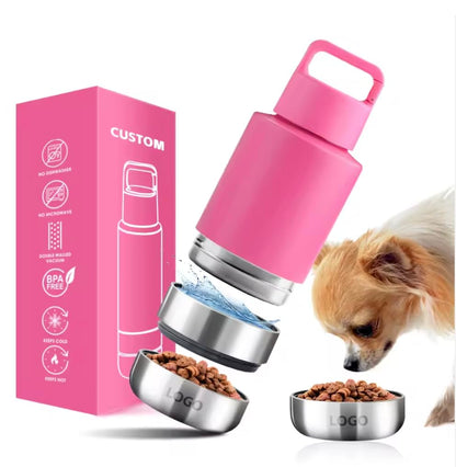 Insulated Water Bottle for Dog | Ideal Dog Mom Gifts | 34 oz Leakproof Travel Bottle | Convenient Travel Dog Bowls | Perfect for Hydration on the Go | 3 in 1 Portable Solution for Pet Owners (Orange)