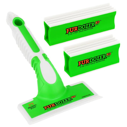 FurDozer Pet Hair Remover & Auto Detailing Tools - Cat & Dog Hair Remover for Carpets, Car Interiors, Couches, Bedding, & Pet Furniture (Gray, X3 PRO - 5" Long)