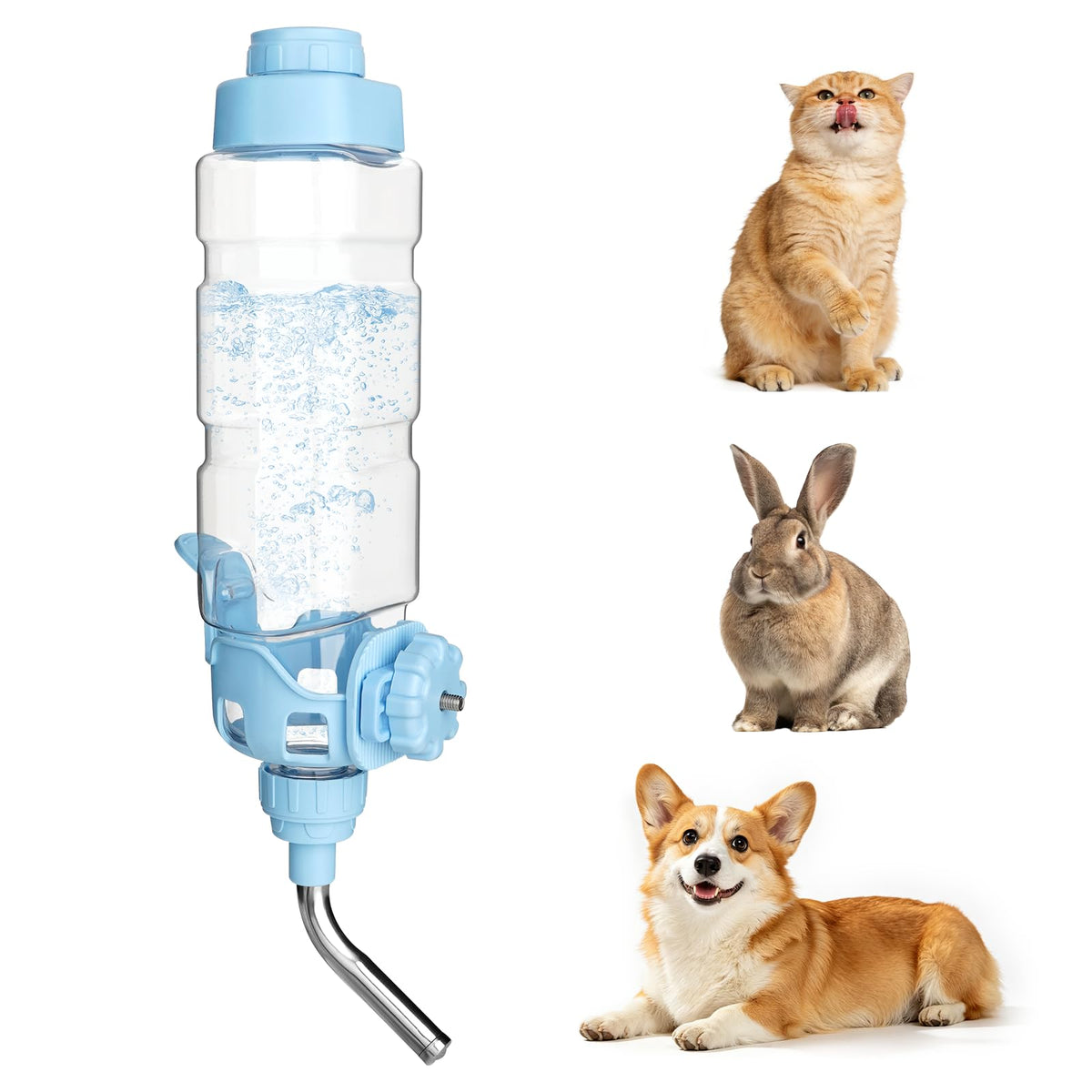 Vannon Water Bottle for Small Animals, 34oz Top-Fill Pet Dispenser, Grey