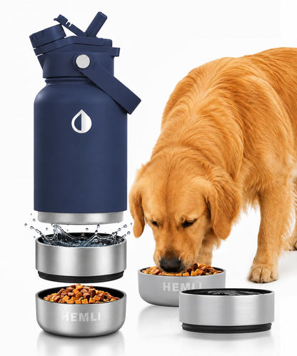32 oz. Dog Water Bottle, Insulated Dog Travel Water Bottle, Stainless Steel Pet Water Bottle Dispenser Portable Food and Water Bowl for Dogs for Walking Dog Canteen Travel Kit