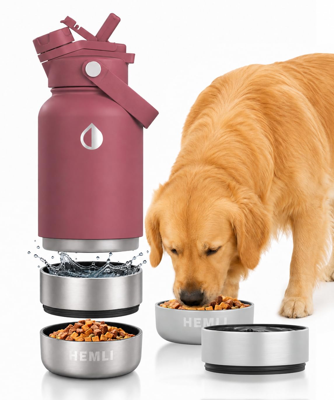 32 oz. Dog Water Bottle, Insulated Dog Travel Water Bottle, Stainless Steel Pet Water Bottle Dispenser Portable Food and Water Bowl for Dogs for Walking Dog Canteen Travel Kit