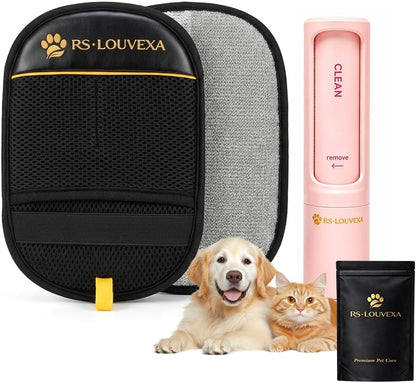 Pet Hair Remover Kit for Dogs & Cats – Reusable Lint Roller & Grooming Glove, Removes Pet Hair from Furniture, Couch, Carpet, Clothes & Car Seats, Portable Fur Remover, No Refills