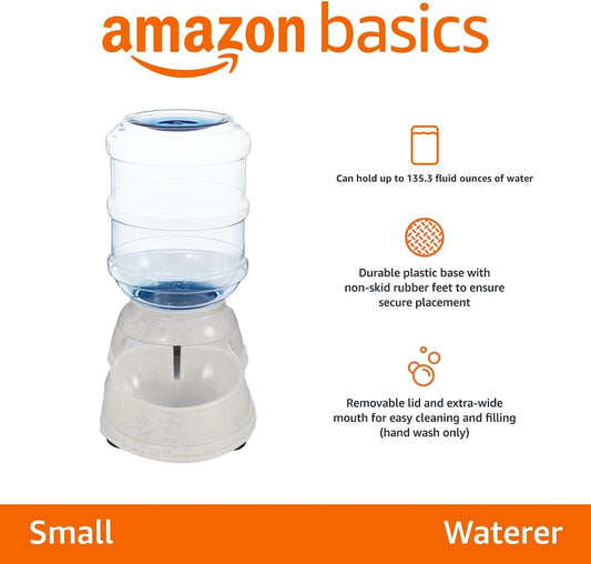 Amazon Basics Gravity Pet Water Dispenser for Cat and Dog, Easy to Clean, 135.3fl.oz Capacity, Small