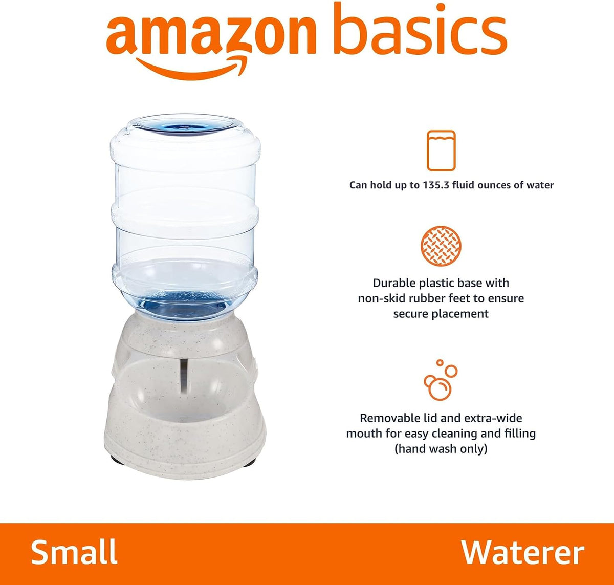 Amazon Basics Gravity Pet Water Dispenser for Cat and Dog, Easy to Clean, 135.3fl.oz Capacity, Small
