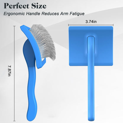2PCS Slicker Brush for Dogs & Pet Comb,Professional Dog Grooming Brush (Goldendoodles,Poodles,Labradoodles) with Extra Long Pins to Effectively Remove Tangles, Knots and Mats (Blue, Large)