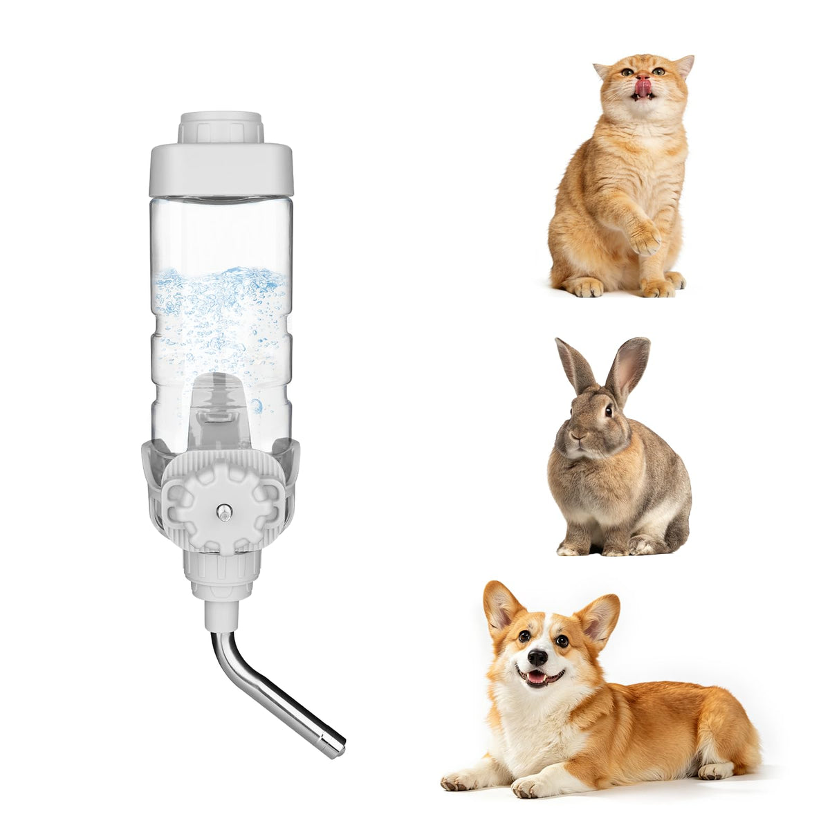 Vannon Water Bottle for Small Animals, 34oz Top-Fill Pet Dispenser, Grey