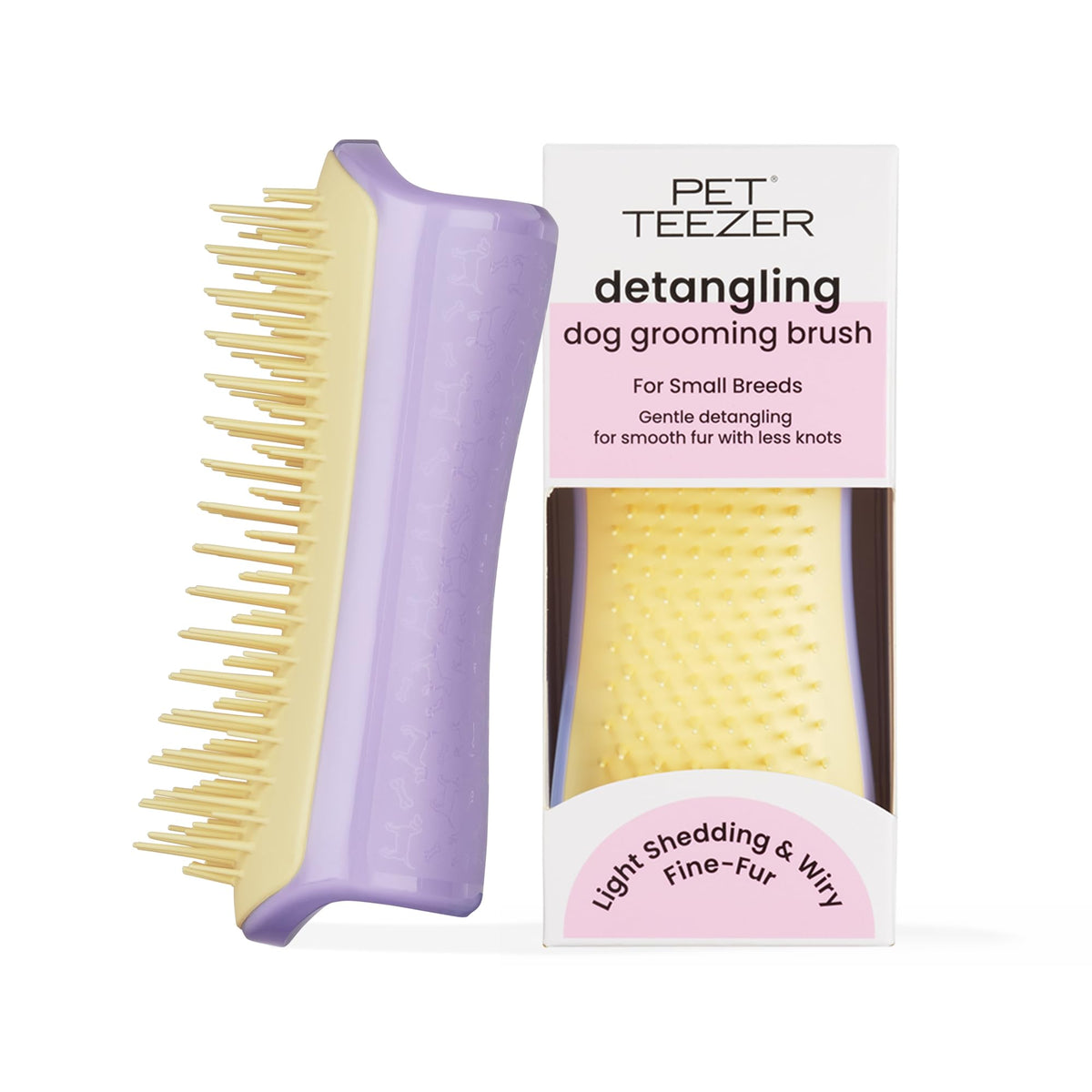 Pet Teezer Detangling Dog Brush for Light Shedding, Small, Lilac & Yellow