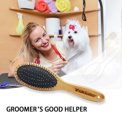 Dog Brush Cat Brush, Vokiuler Double Sided Bristle and Pin Pet Brush for Dog Grooming, Real Boar Bristle Shedding Brush with Bamboo Handle for Long Short Hair, 2 Pack Dog Comb, White